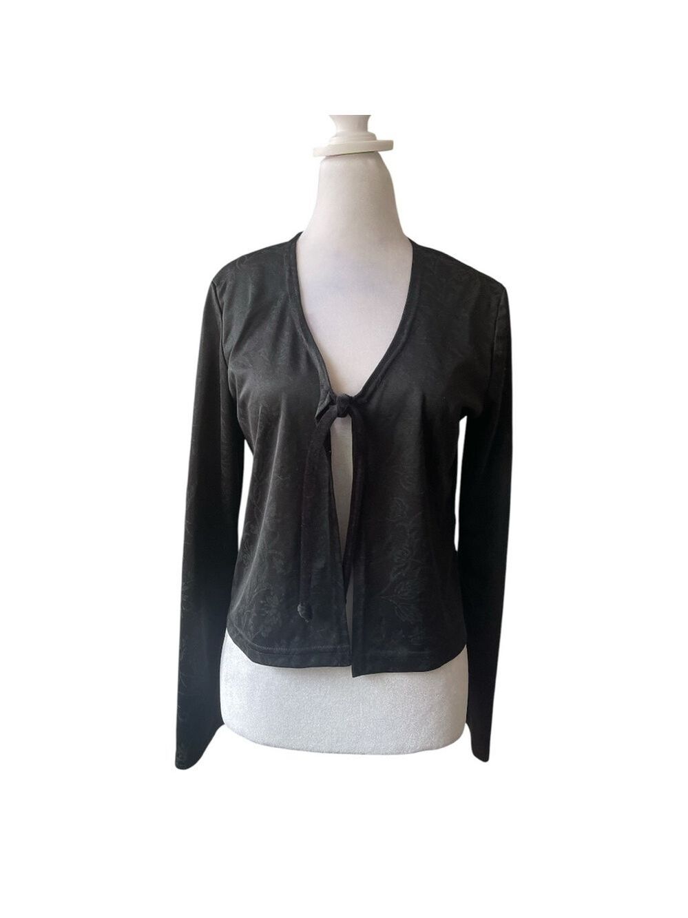 VITTORIA VIRINI M black slight floral pattern long sleeve crop tie neck jacket
